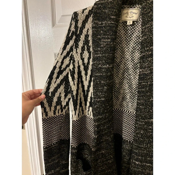 LUCKY Brand Stargazer Aztec Wool Shawl Cardigan Sweater Open Front sz M - Picture 7 of 15